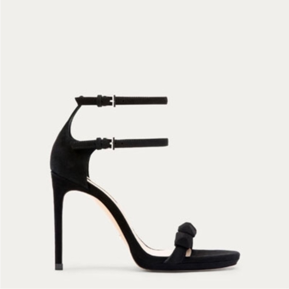 Massimo Dutti Black Suede Double Ankle Strap Stiletto Sandals EU 38 / US 7.5 NWT